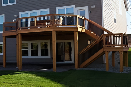 craftsman house with newly constructed porch, featuring wooden steps and railing, created with generative ai